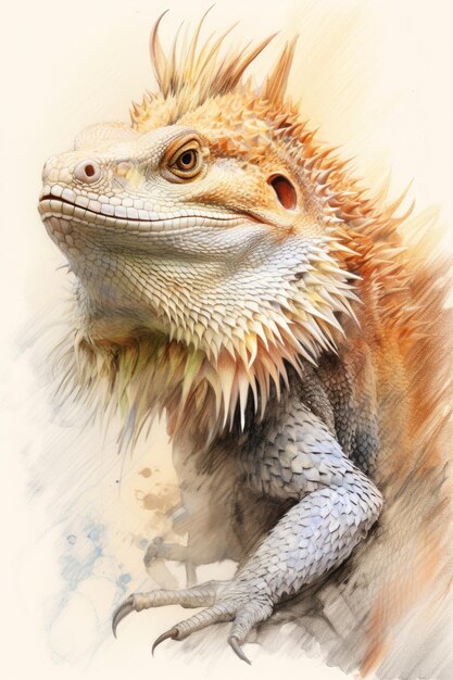 Premium AI Image | Bearded Dragon watercolor sketch hand drawn style on