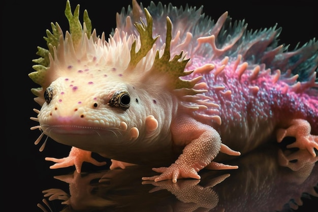 A bearded dragon with a mohawk and a green crown.