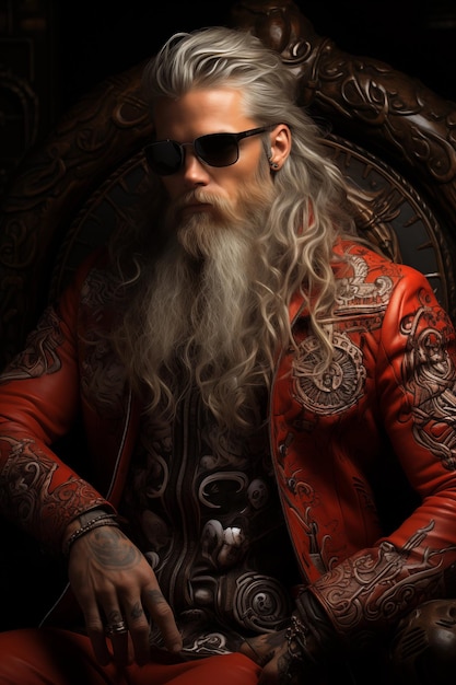 Bearded fashionmodel in leather outfit