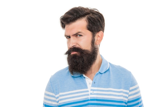 Bearded guy portrait Serious guy with bearded and moustached face Bearded guy looking askance isolated on white