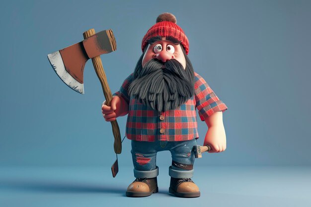 Photo bearded lumberjack holding large axe