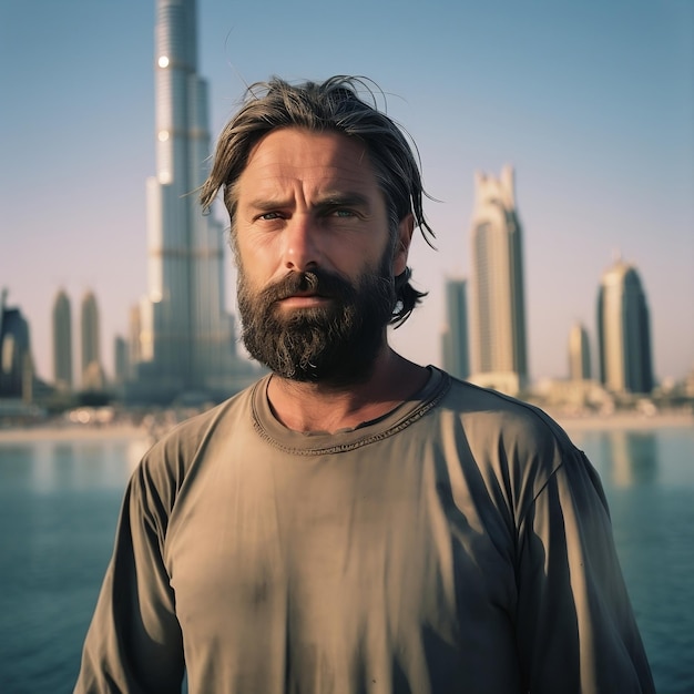 Bearded Man Before Burj Khalifa Generative AI