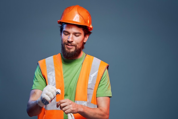 bearded man in construction uniform hard work safety profession high quality photo