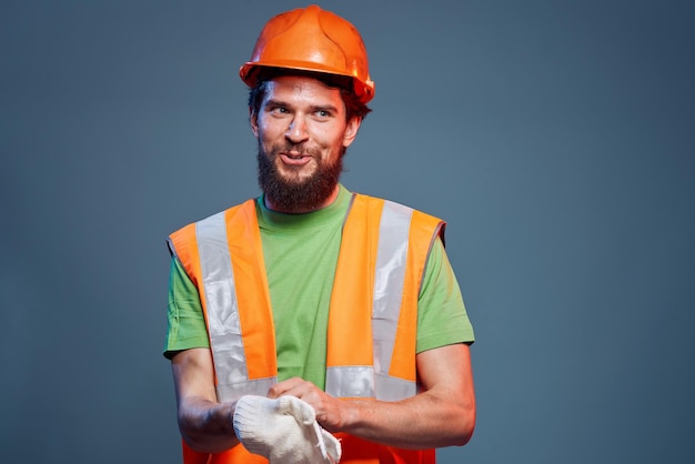 Bearded man in construction uniform hard work safety profession