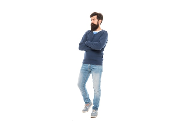 Bearded man full length mature man with beard hair and beard care hipster isolated on white