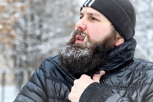 Bearded man hat winter