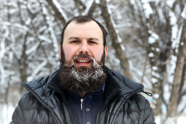 Bearded man hat winter