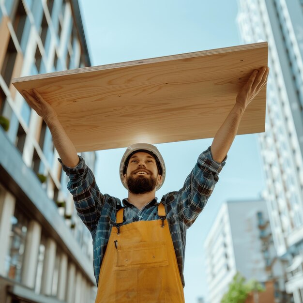 Bearded Man Holding Wooden Board