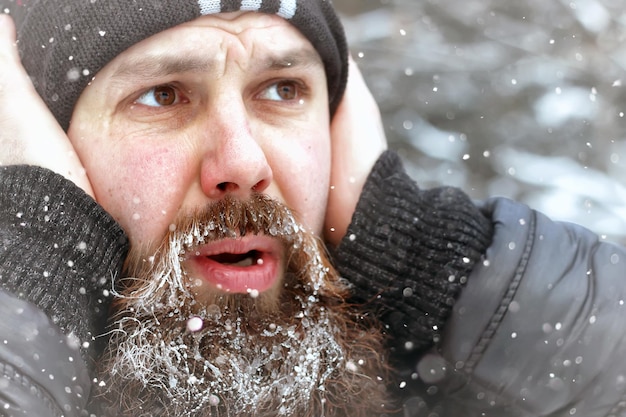 Bearded man ice snow winter