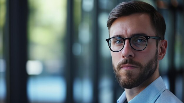 Bearded Man Making Direct Eye Contact With the Camera Employee