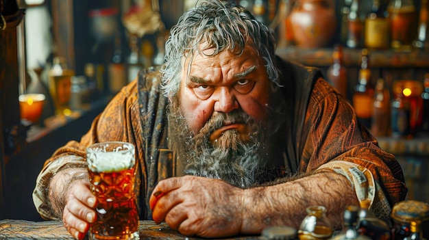 Foto bearded man met een glas bier in een pub