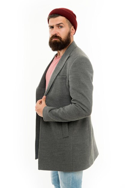 Bearded man serious man isolated on white Mature hipster with beard Male barber care brutal caucasian hipster with moustache Fashion man with beard Male beauty and fashion