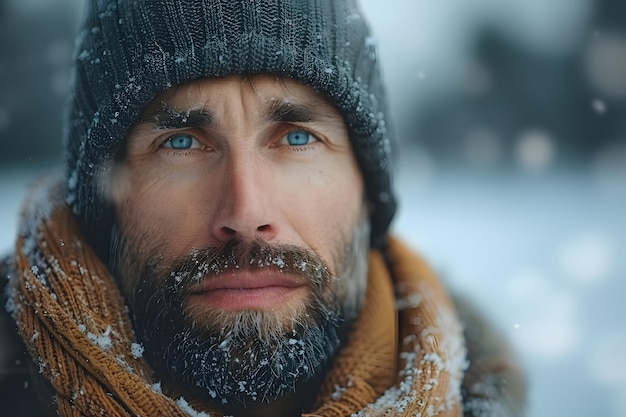 Bearded Man Wearing Hat and Scarf