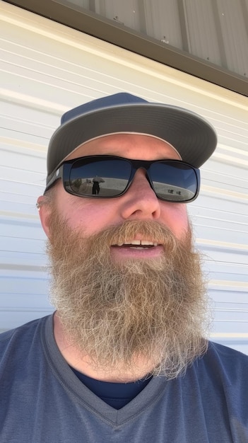 Bearded Man Wearing Sunglasses and Hat