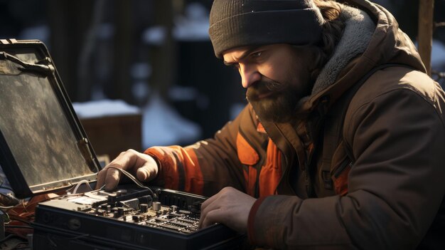 Bearded Man werkt aan een laptop