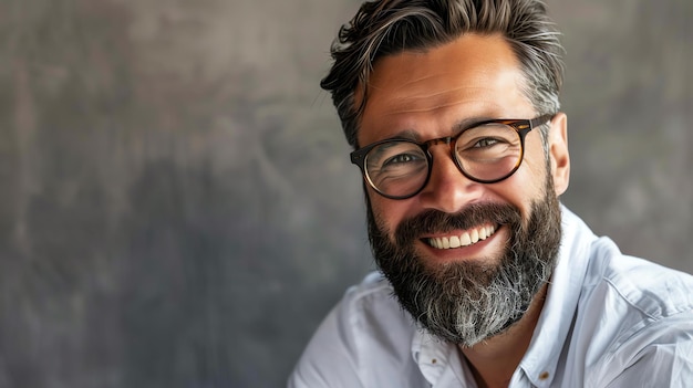 Bearded man with glasses smiling