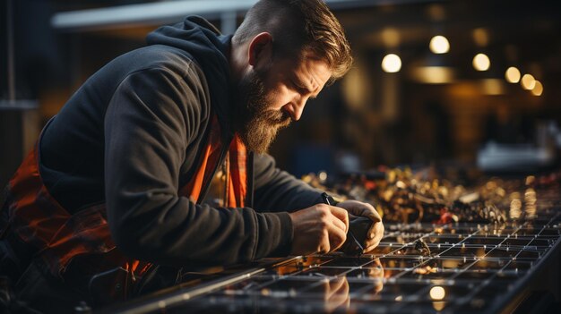 bearded man working in the field with plants