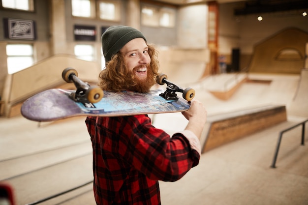 Bearded Skater Smiling at Camera