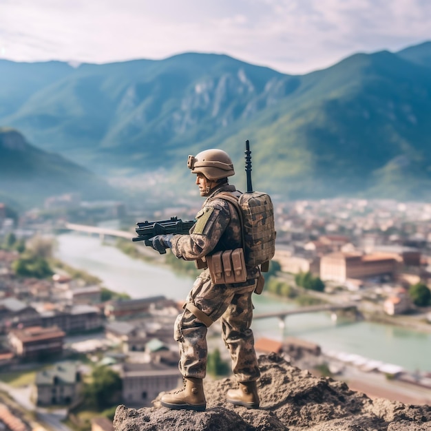 Photo a bearded soldier in uniform of special forces in a dangerous military action in a dangerous enemy