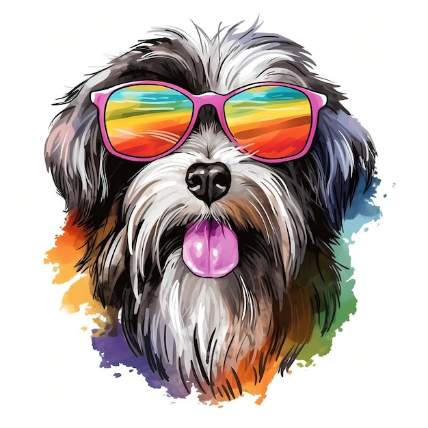 Beardie Cool dog Bearded collie Scottish dog clipart Watercolor illustration Generative AI