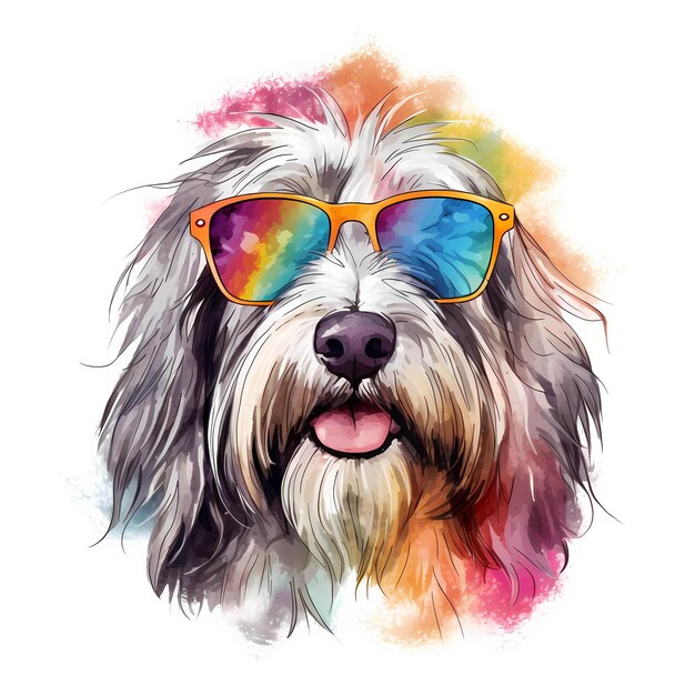 Photo beardie cool dog bearded collie scottish dog clipart watercolor illustration generative ai