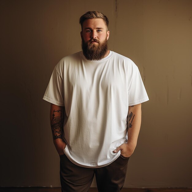 Foto beardige man met een wit t-shirt.