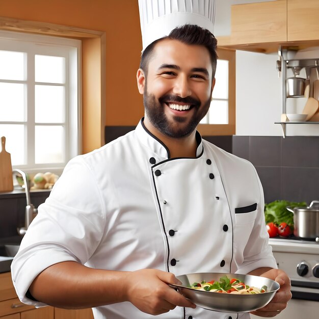 Bearma is een getalenteerde chef-kok die de kunst van het koken heeft beheerst met een dynamische pose en een glimlach die zo cu