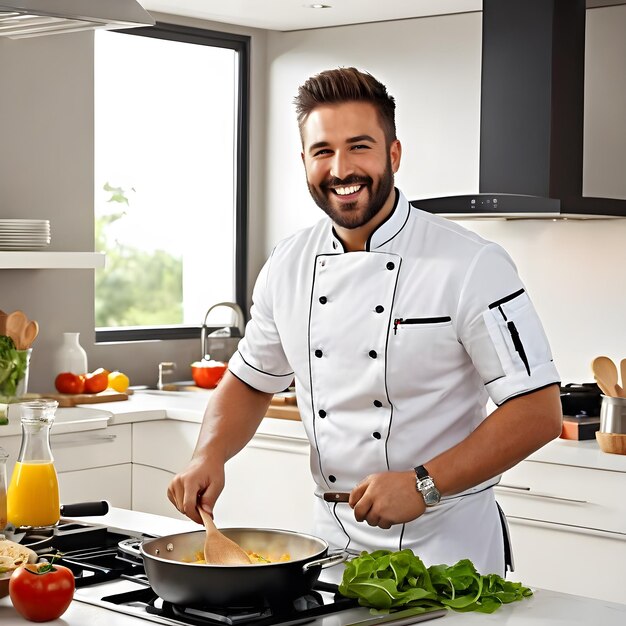 Photo bearma is a talented chef who has mastered the art of cooking with a dynamic pose and a smile so cu