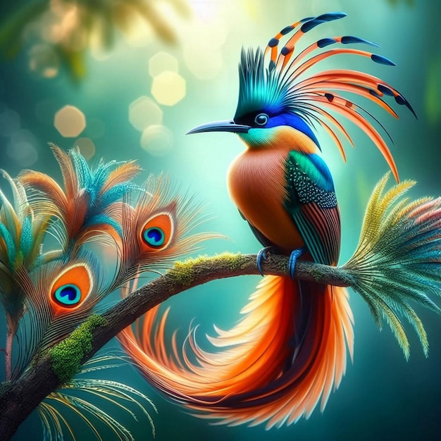 Beatiful bird of paradise on branch cendrawasih bird