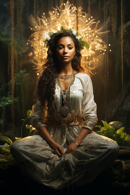 A beatiful female upper body free meditating