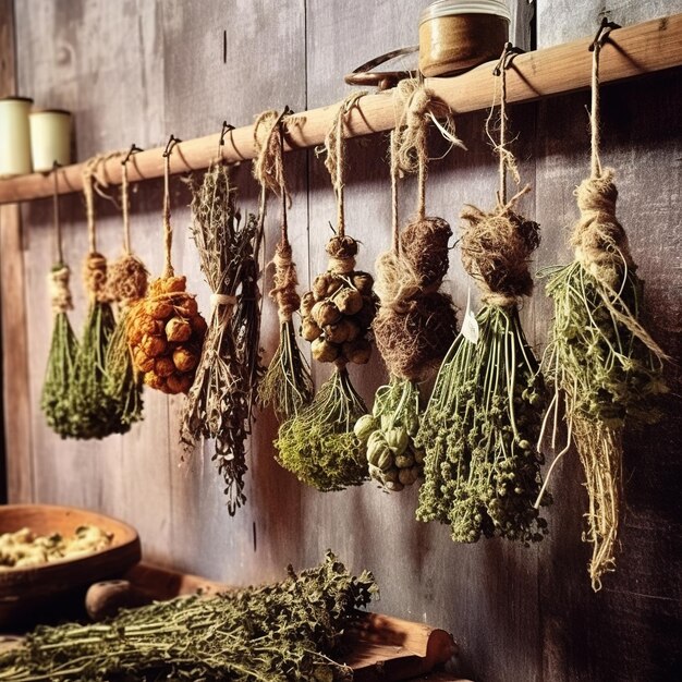 Photo beatiful herbs boho style