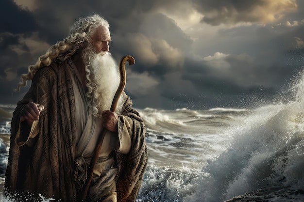 Beatiful Moses crossing the Red Sea Biblical Bible Old Testament Religious stunning Background