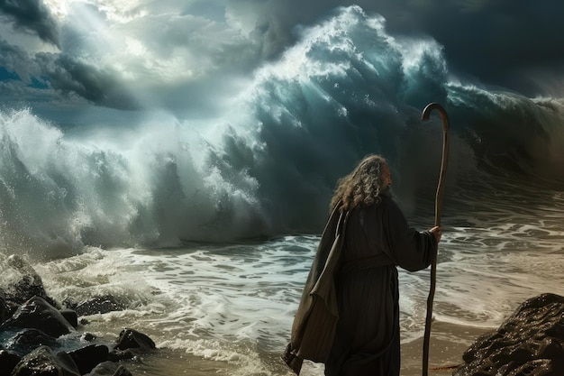 Beatiful Moses crossing the Red Sea Biblical Bible Old Testament Religious stunning Background