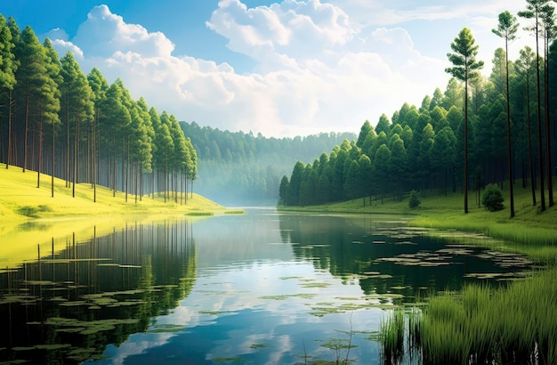 Beatiful nature lake and forest