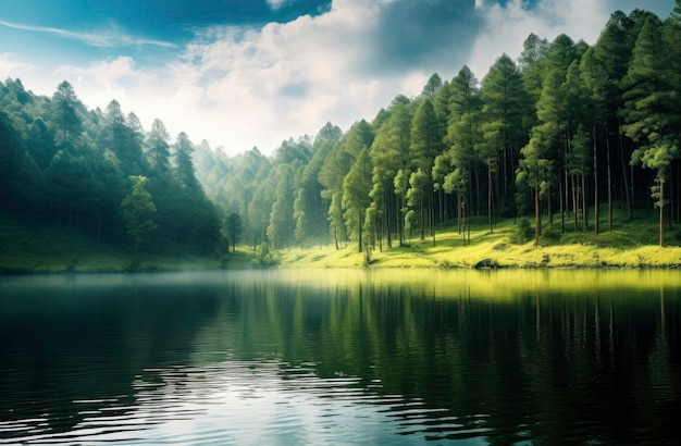 Beatiful nature lake and forest