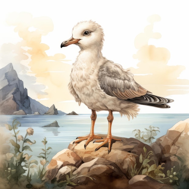 Beatrix Potter Style Illustration Of Young Female Seagull