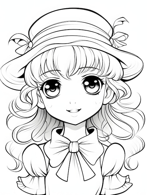 Beaufitul anime girl coloring page black and white