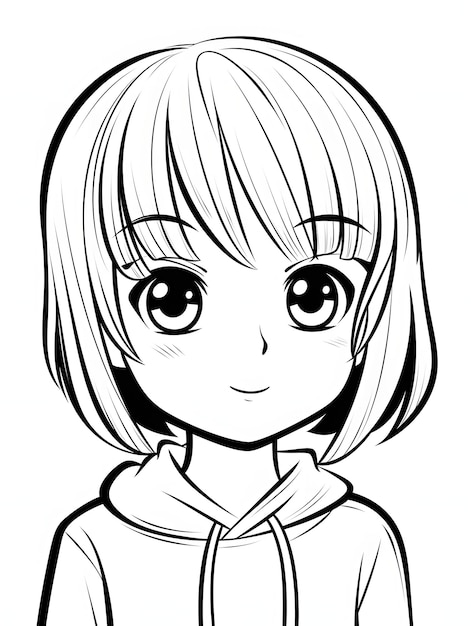 Beaufitul anime girl coloring page black and white