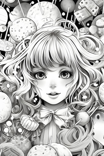 Photo beaufitul anime girl coloring page black and white