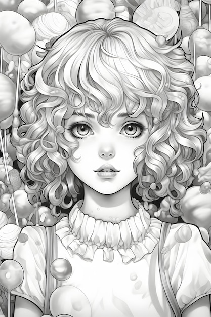 Beaufitul anime girl coloring page black and white