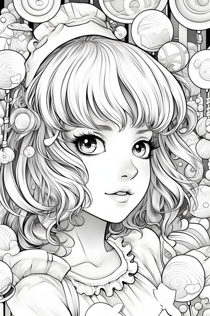 Beaufitul anime girl coloring page black and white