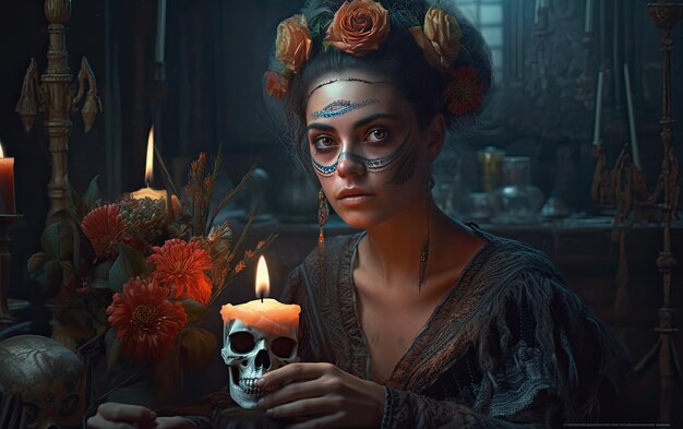 Beautifil woman witch with candles