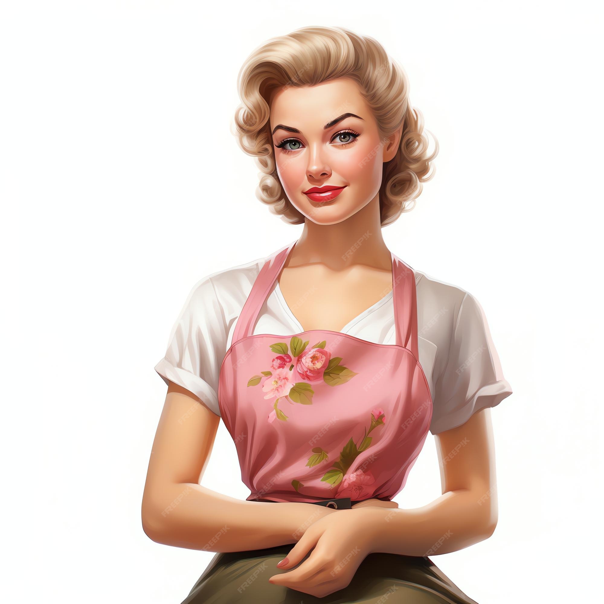 premium-ai-image-beautiful-a-1950s-housewife-wearing-a-floral-apron
