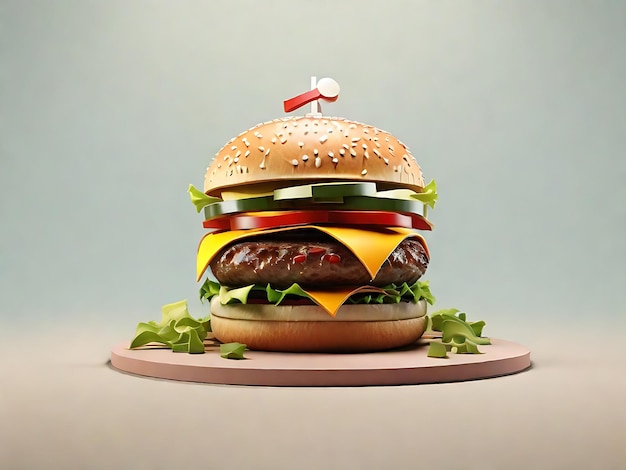 Beautiful 3d burger on simple background