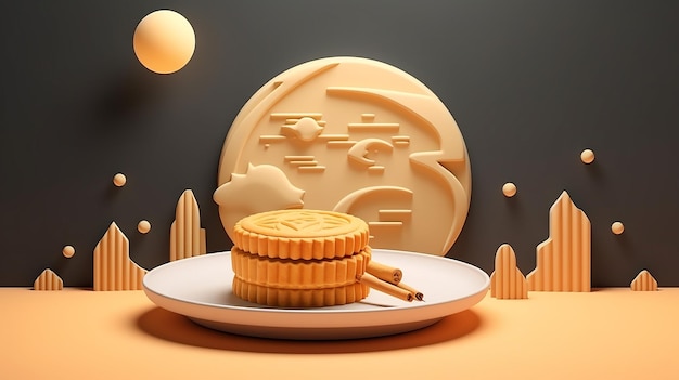 Photo beautiful 3d design of mooncake