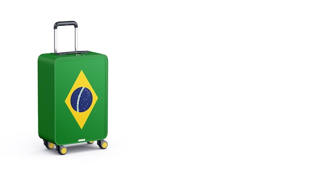 Красивая 3d иллюстрация с бразильским флагом на чемодане