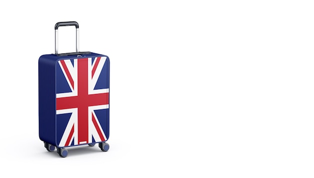 A beautiful 3d illustration with england flag on suitcase