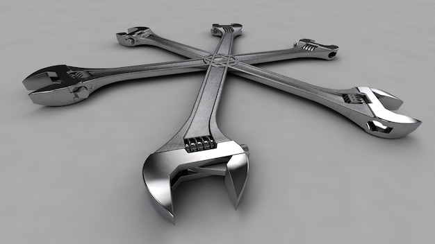 Photo a beautiful 3d illustration with spanner equipment on a gray gradient background