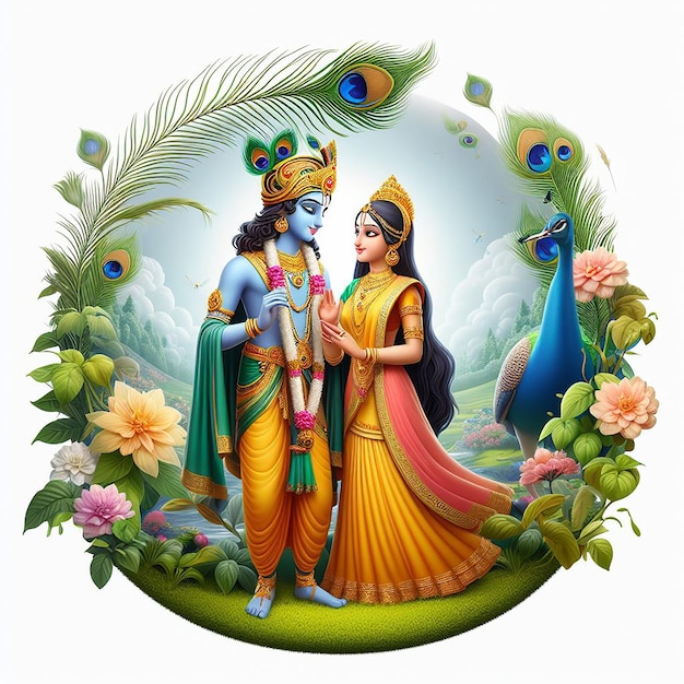 Photo beautiful 3d image of lord radhakrishna wallpaper poster banner style janmashtami ai generated