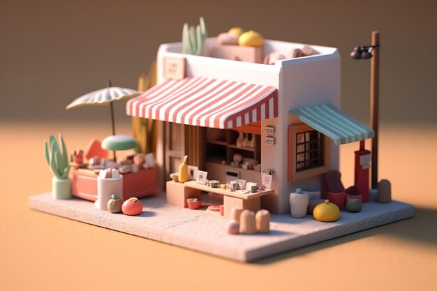 炭酸の素晴らしい食品店ファンタジーショップイラスト用の食品店デザインの美しい3Dモデル